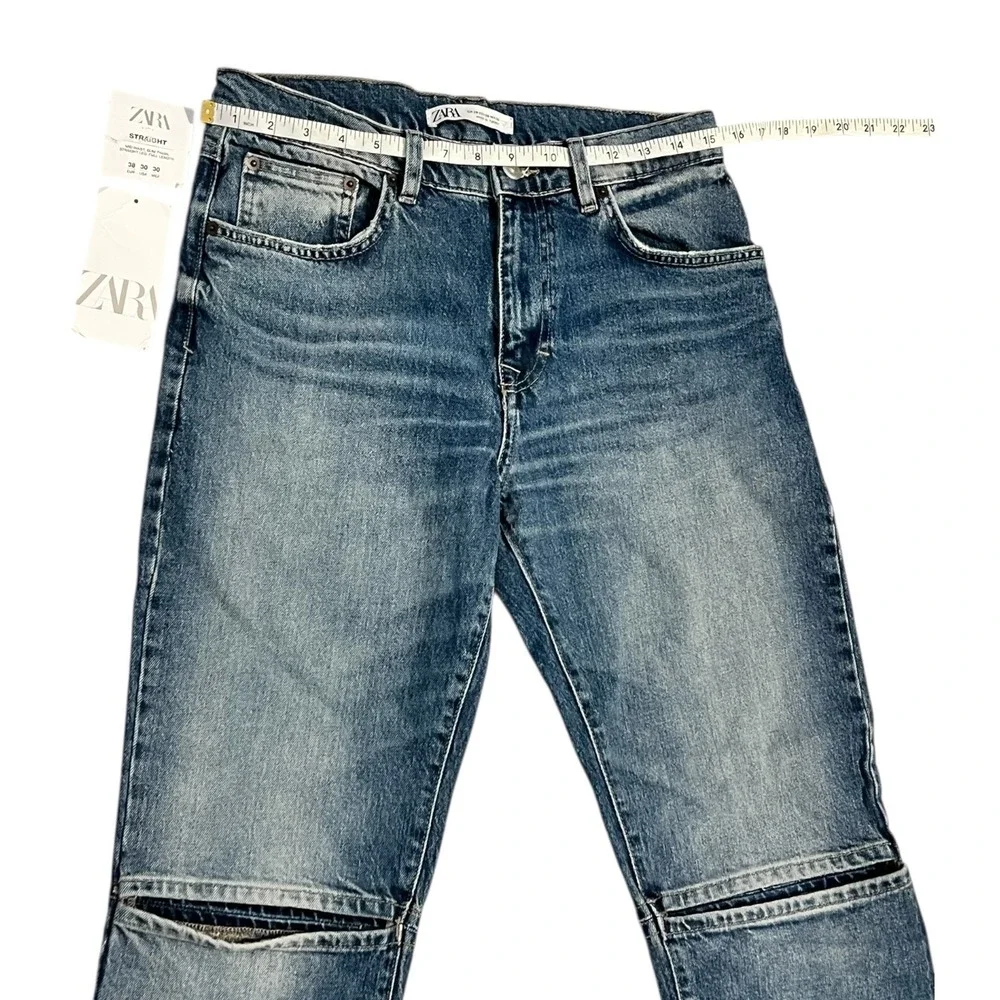 ZARA Women's Straight Leg Jeans Size 30 Blue‎ Mid Rise Knee Seam Denim